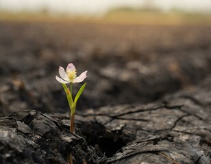 little flower growing in the ashes