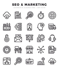 SEO & Marketing Icons bundle. Lineal style Icons. Vector illustration.
