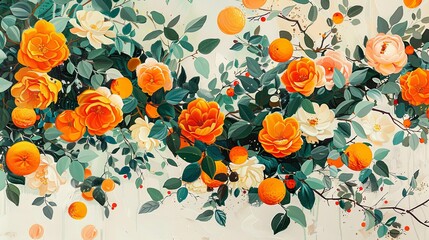 Lush Orange Blossoms and Citrus Fruit Painting