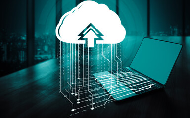 Cloud computing technology and online data storage for business network concept. Computer connects...