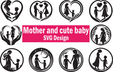 Mother and cute baby svg design