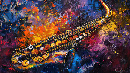 abstract artwork painting of a saxophone, picture, beauty, vector, illustration, art, model, style, glamour, design, drawing, paint, painting, color, oil, texture, grunge, artistic, textured, abstract