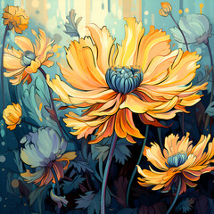 Seamless floral background with chrysanthemums.   illustration.