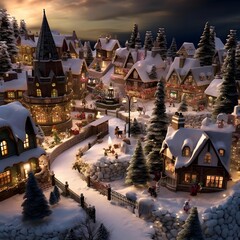 Merry Christmas and Happy New Year in the village. Winter scene.
