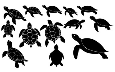 Set of a turtle silhouette vector