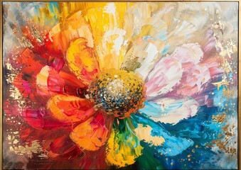 Explosion of Colorful Flowers in Abstract Art Piece

