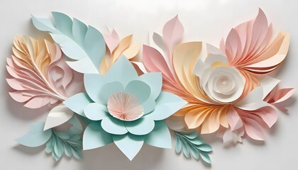 Harmonious Papercraft Garland, Horizontal Arrangement of Paper Flowers in Full Bloom, Generative AI