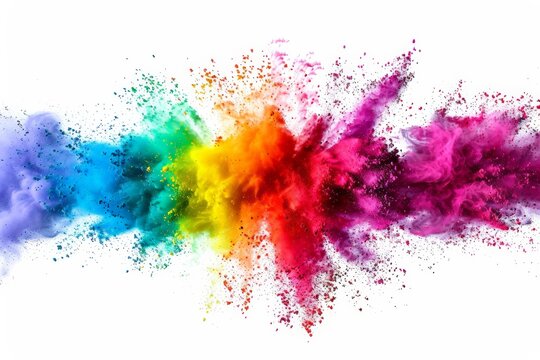 Vibrant burst of powdered colors in various hues scattered on a clean, white surface