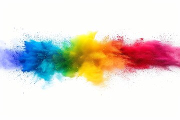 A vibrant burst of colorful powder exploding against a clean white backdrop