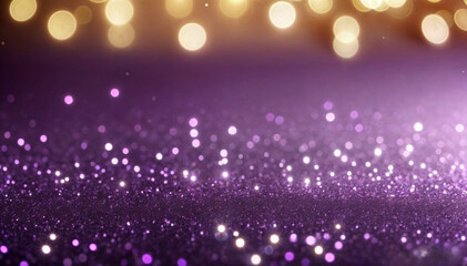 abstract purple glitter background with yellow blurred lights on top, texture, wallpaper