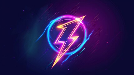 A striking vector logo featuring a neon-style energy lightning bolt - obrazy, fototapety, plakaty