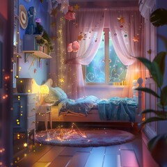 Magical teenager girls bedroom cartoon 3D