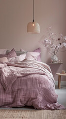 A serene bedroom setting with luxurious bedding ,ai