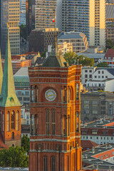 Bell tower of the Red Town Hall in Berlin. Historic building in the center of the capital of...