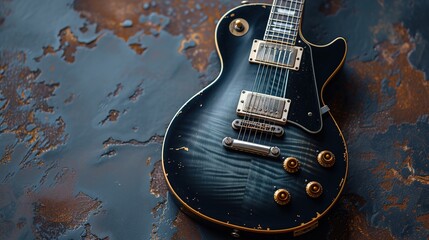 Black electric guitar on a grunge background. Close-up. - obrazy, fototapety, plakaty