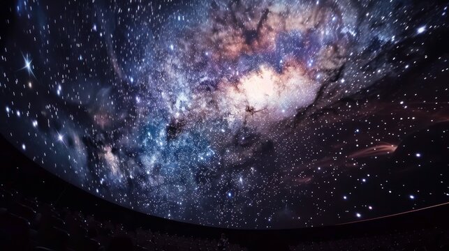 a spectacular projection of stars within the immersive dome of a planetarium