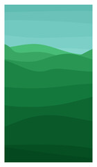 Vertical vector landscape. Natural landscape in flat style for social media stories, posters, postcard. Beautiful summer background with green hills and blue sky . Colorful flat vector illustration