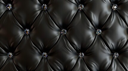 A luxurious pattern featuring black buttoned leather adorned with diamonds and gemstones, embodying opulence and premium design