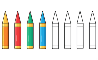 Crayons isolated illustration and coloring page.