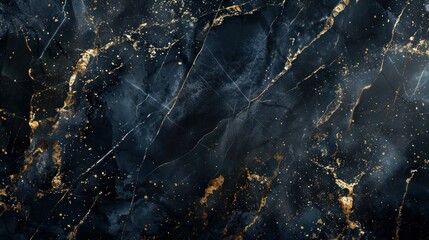 A richly textured black marble background featuring natural patterns in gold and white - obrazy, fototapety, plakaty
