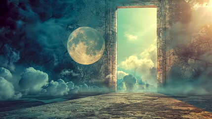 Surreal gateway to a moonlit dreamscape