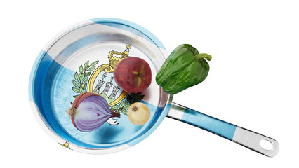 San Marino Inspired Culinary Presentation on Frying Pan with Fresh Produce