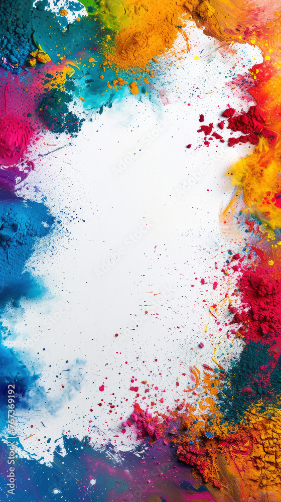 Wall mural abstract background with colorful powder and white space in the middle. generative ai