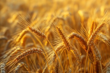 A golden field of wheat, ripe ears in the summer wind swaying. 
