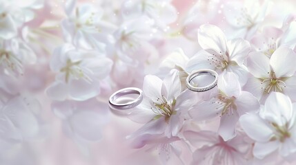 Background with cute white flowers and two rings