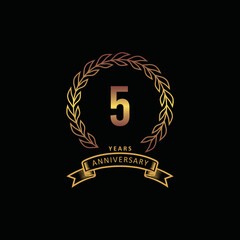 5st anniversary logo with gold, and black background