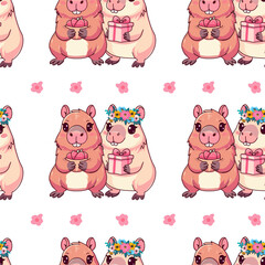 Capybara animal pattern holding a gift, cute, vector illustration
kawaii