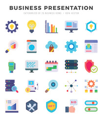 Business Presentation icons set. Collection of simple Flat web icons.