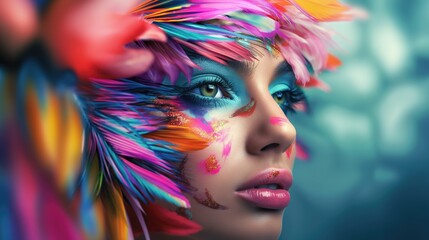 Fashion portrait of beautiful young woman with bright make up and creative hairstyle. Fashion concept