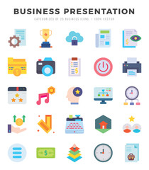 Set of simple Flat Business Presentation Icons. Flat art icons pack. Vector illustration.
