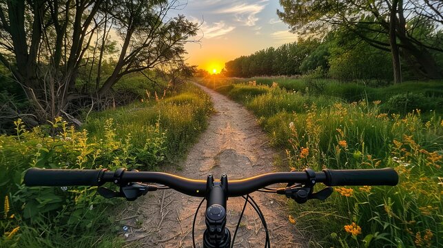 a real photo of riding on the bike trails of Des Moines at sunset