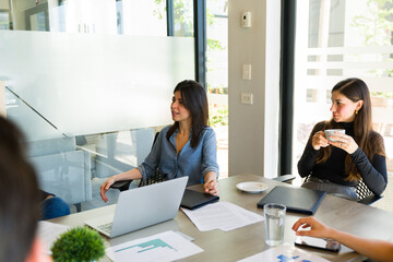 Caucasian businesswoman paying attention during a business meeting