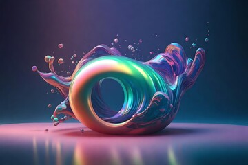 Mesmerizing 3D Art: Fluidic Holographic Canvas with Technicolor Splashes
