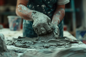 hands of a potter working wet clay