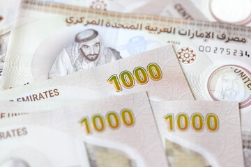 New UAE banknotes banknotes of one thousand, paper money closeup