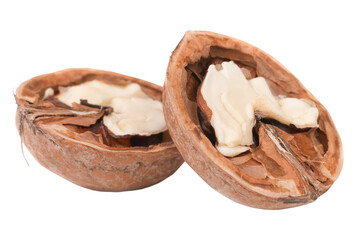 Open nut walnut in PNG isolated on transparent background