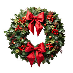 christmas wreath with red ribbon