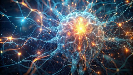 Network of glowing neurons forming the human brain.	 - obrazy, fototapety, plakaty