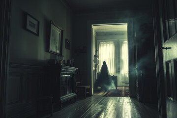 Ghostly Figure in Dark Hallway