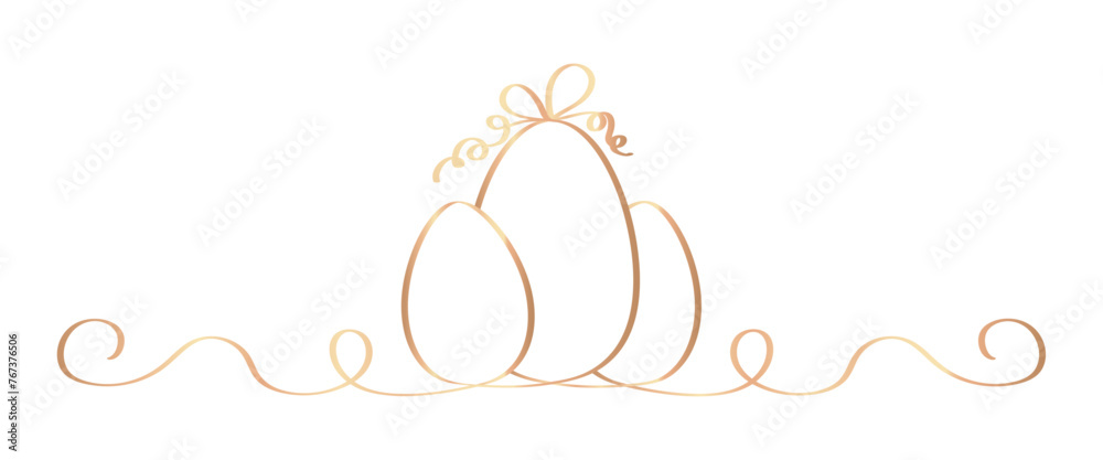 Aufkleber outline drawing of gold easter eggs border on transparent background. hand drawn eggs pattern in lin