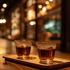 Hot tea in glass cups in a tea house, restaurant, cafe, Asian style, cinematic lighting