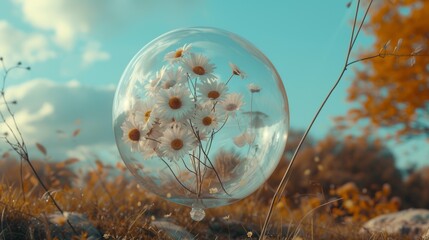 balloons filled with flowers and daisies