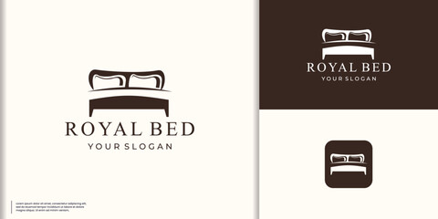 Premium bed logo,double pillow and silhouette duvet logo design. Bedroom furniture vector design.