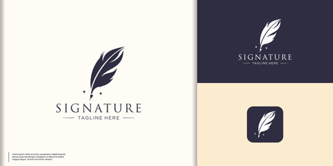 inspiration quill feather logo template. signature quill design vector for business of company name. - obrazy, fototapety, plakaty