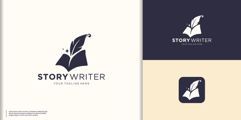 book story feather logo design inspiration. note and quill logo design vector illustration