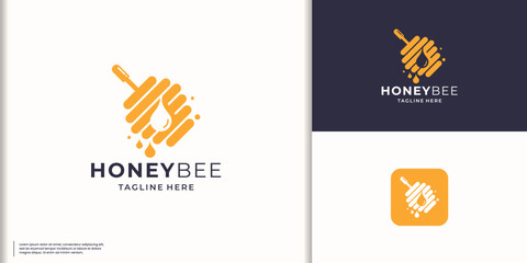 honeycomb logo vintage honey bee logo template illustration vector - obrazy, fototapety, plakaty
